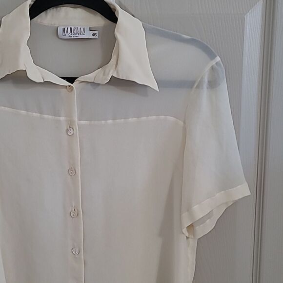 Marella 100% Silk Sheer Cream Blouse Size 12 Large - Picture 2 of 12